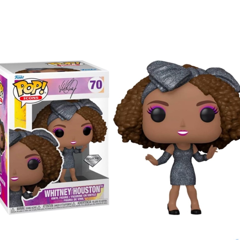 Whitney Houston Funko Pop Icons Figure with Brown Hair and Sparkling Outfit 70